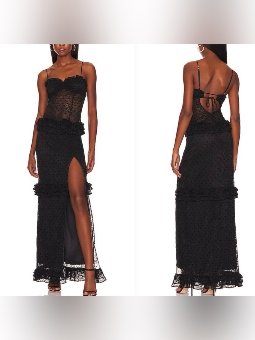 MAJORELLE Black Lace Maxi Dress with Thigh Slit